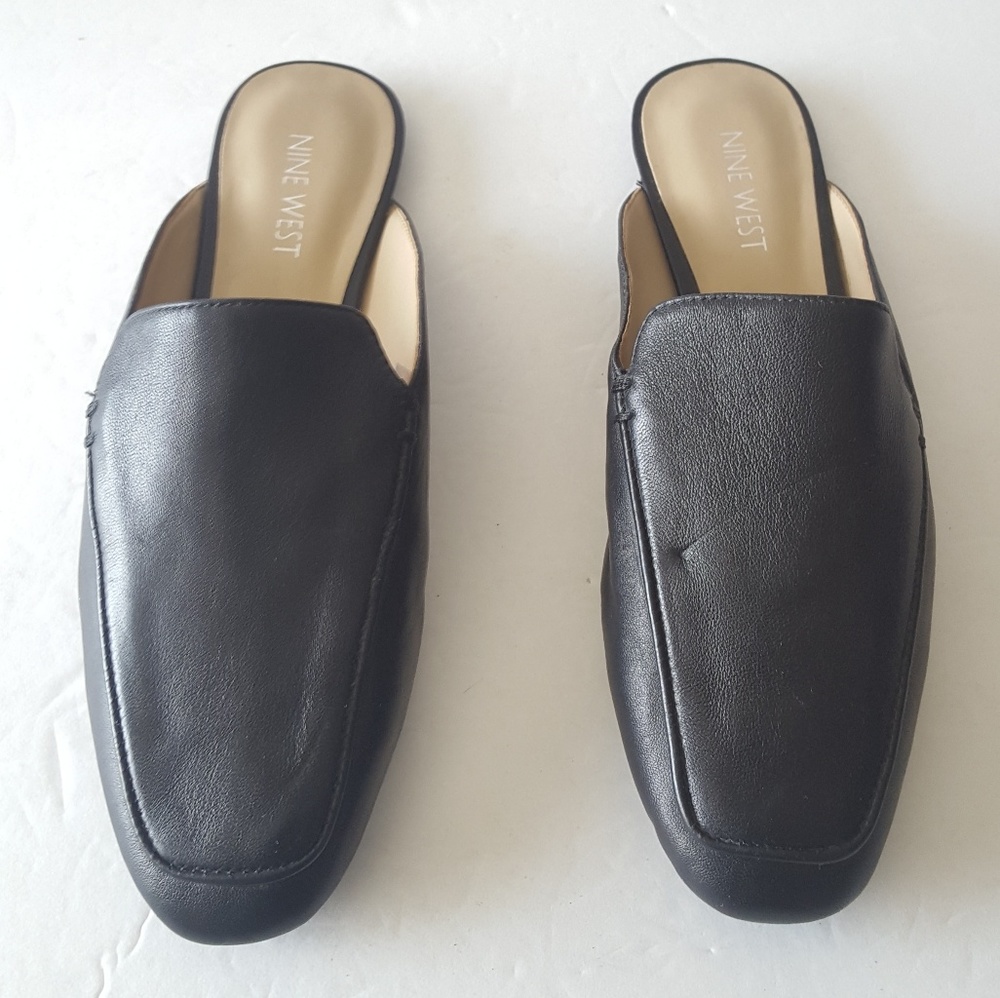 Nine West Lesliee Black Leather Mules